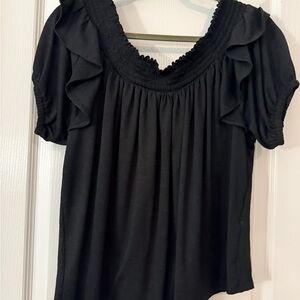 INC International Concepts Black Ruffle Blouse